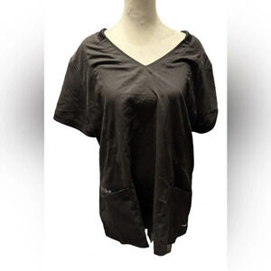 Grey’s Anatomy 4 Pocket Vneck Love Zipper Top Scrub Black Size XL